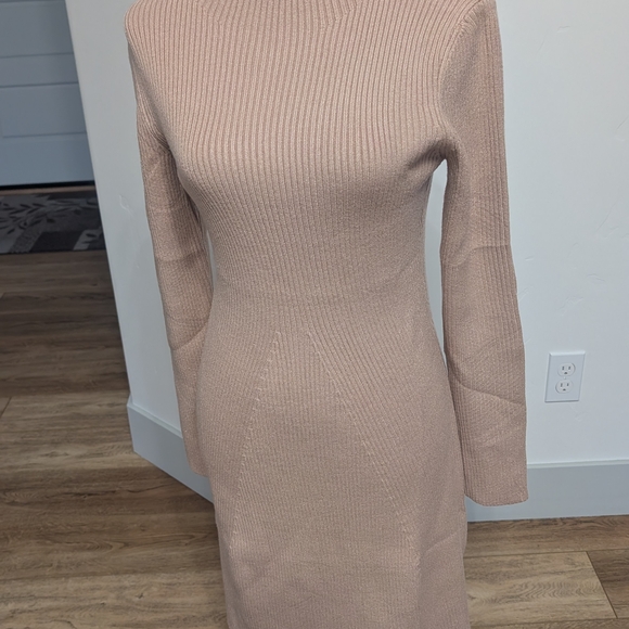 Mock Neck Ribbed Long Sleeve Midi Dress - Blush - Picture 14 of 14
